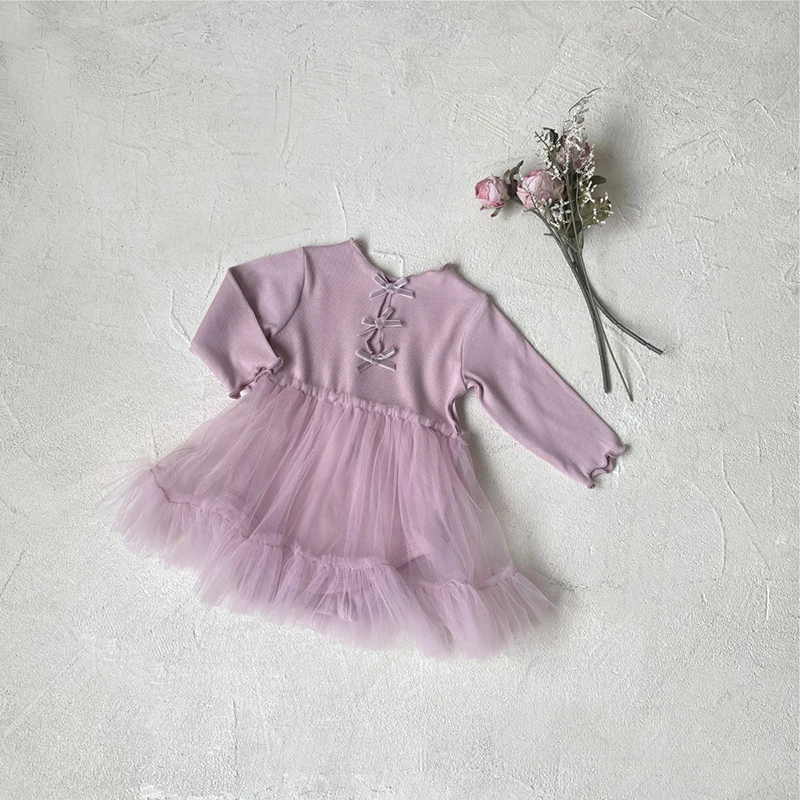 Cute Baby Girls Solid Color Bodysuit Dress