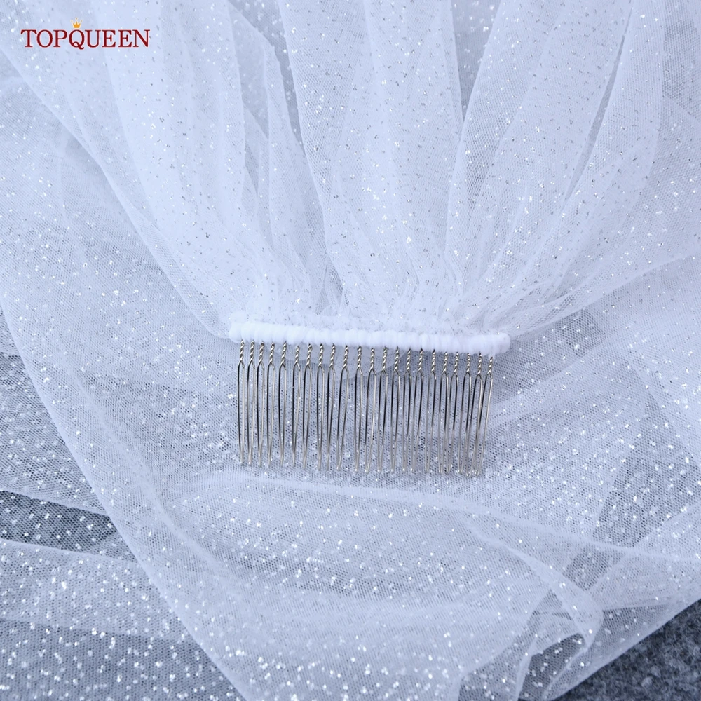 Bridal Veil Topqueen V101 Sparking Golden Cathedral Length Champagne Colored Sequins Royal Wedding Accessories