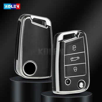 TPU 자동차 플립 키 케이스 커버 쉘 폭스 바겐 골프 7 MK7 Tiguan MK2 좌석 Ateca Leon FR 2 Ibiza Skoda Octavia Keyless