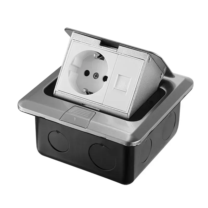 Stainless Steel Hidden Pop-Up Floor Outlet with Universal Power Options
