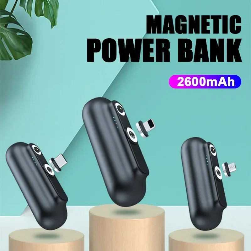 Mobile Power Bank 2600Mah Ricarica Rapida Power Bank Capsule Size Power Bank Station Nuovi Powerbank Magnetici