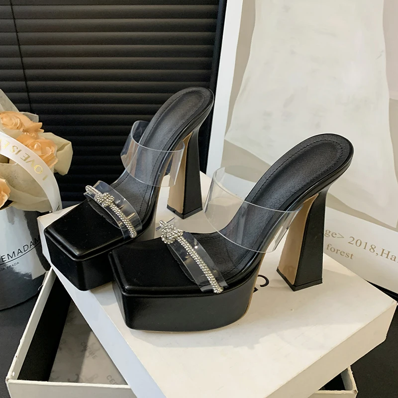 Summer Women Pumps Sandals PVC Jelly Slippers Open Toe High Heels Women Transparent Perspex Slippers Shoes Clear Sandals Crystal
