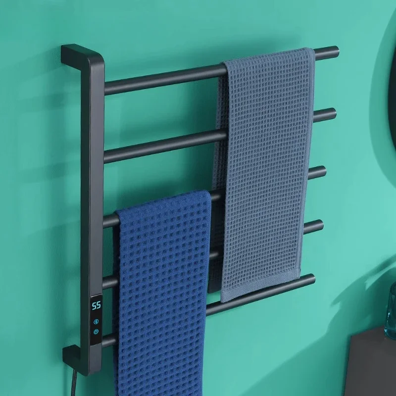 เครื่องอุ่นผ้าเช็ดตัวไฟฟ้าสแตนเลส 304 เทอร์โมสตัทหมุนได้สําหรับผ้าเช็ดตัวคุณสมบัติการอบแห้งตามเวลาสําหรับการจัดเก็บผ้าเช็ดตัวในห้องน้ํา 1