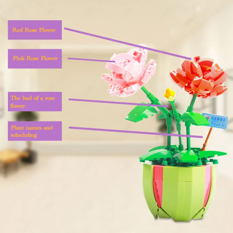 DIY 빌딩 블록 영원한 꽃 번들, 국화 화분, 소년 소녀, 어린이 생일 선물, 퍼즐 장난감, AB