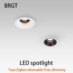 BRGT Led Spotlights Tuya Zigbee Dimmable Smart Downlight Recessed Triac Dimming Spot Light 7W Background Wall Washing Lighting