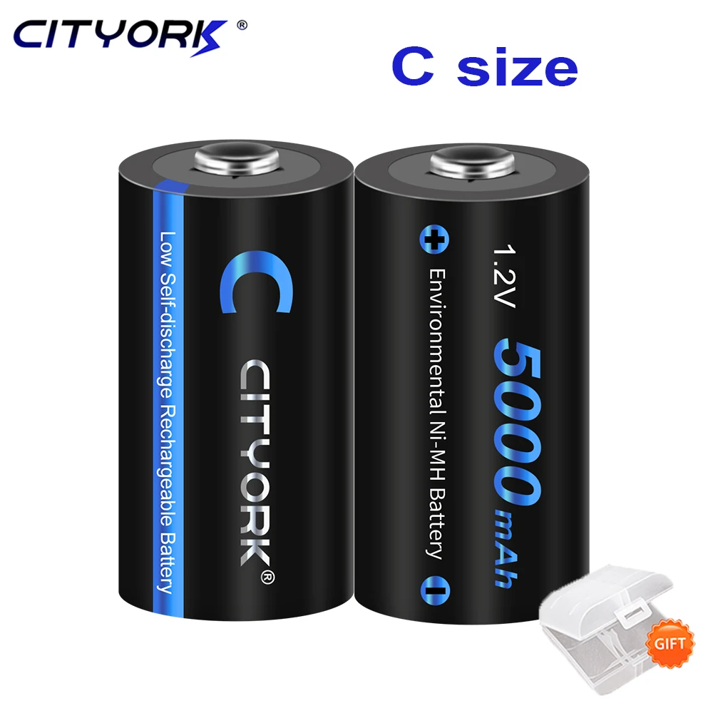 replacement batteries CITYORK battery C 5000mAh 1.2V C size rechargeable battery R14 C Cell rechargeable batteries C r14 battery for Radio Flashlight lithium button batteries