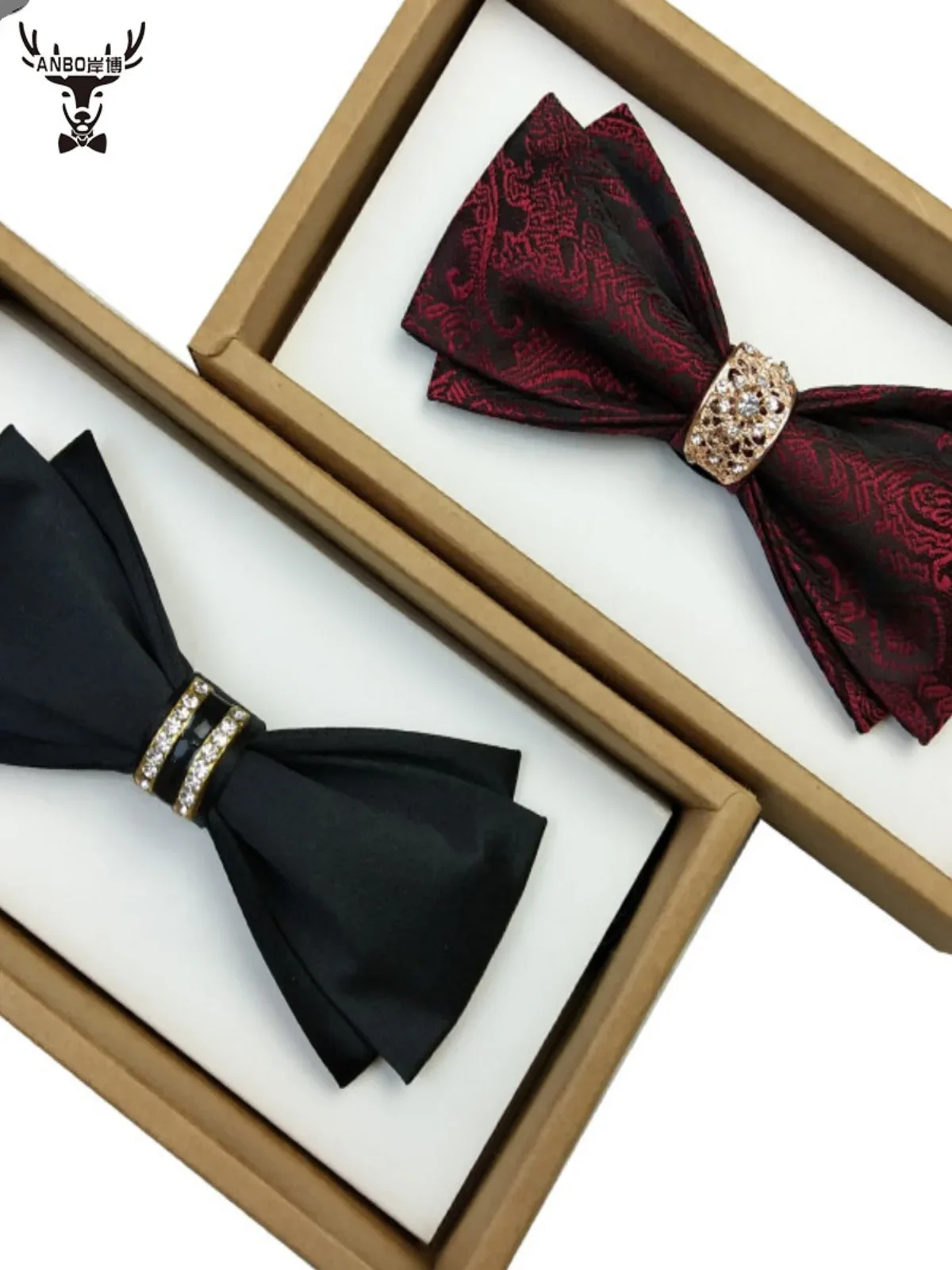 

Shirt, bow tie, male wedding, groom, best man tie, small wine red, black double layered high-end bow tie