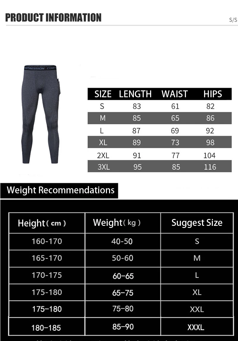 Sports Leggings Men Autumn Winter Side Pockets Quick-Drying Compression