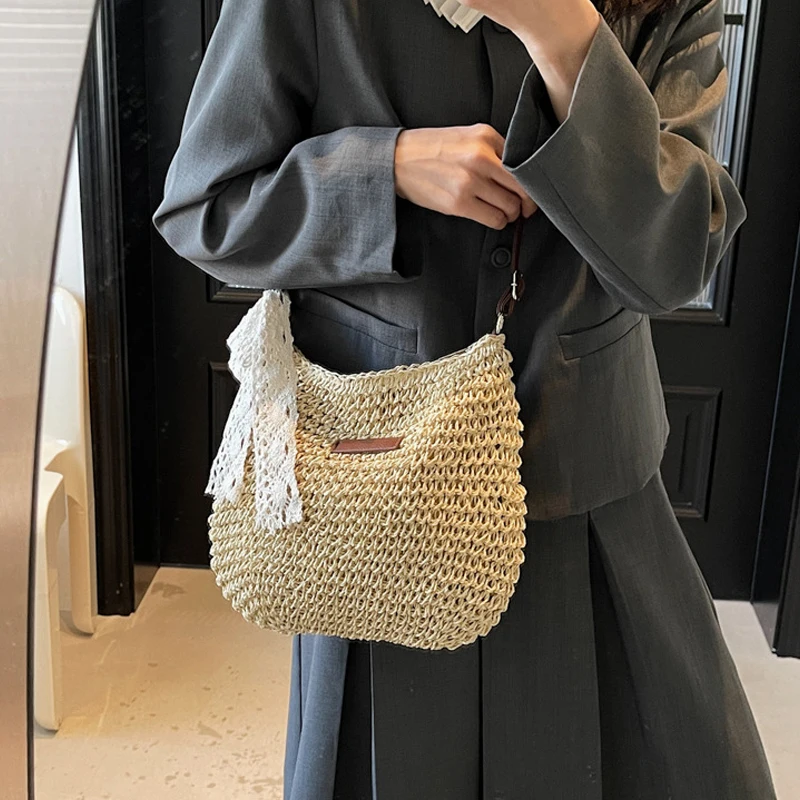 Woven Summer Fashion Straw Bag Beach Holiday Crossbody Bag Shopping Large Capacity Shoulder Handbag Messenger Ladies Women