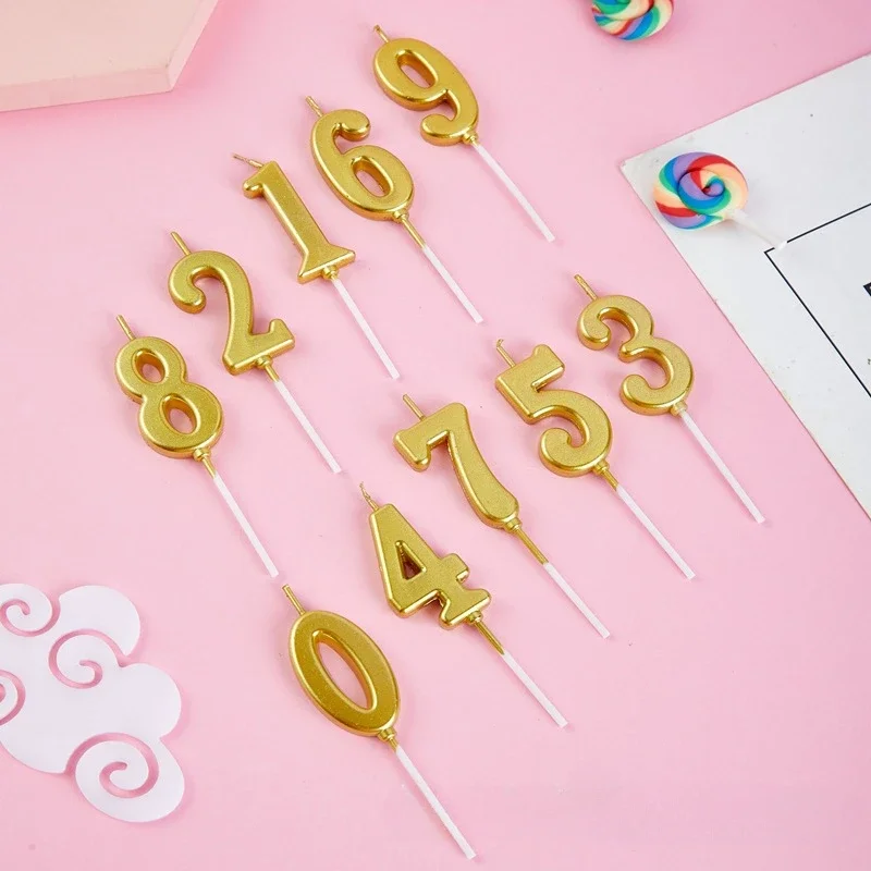 Description Picture 3 of itemCake Candles Decorated with Golden Digital Wax Cake Decorating Supplies Birthday Decoration Happy Birthday