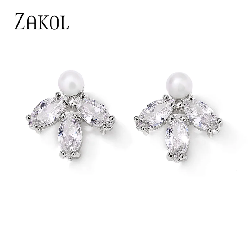 ZAKOL Простые Модные женские серьги-гвоздики из кубического циркония в виде