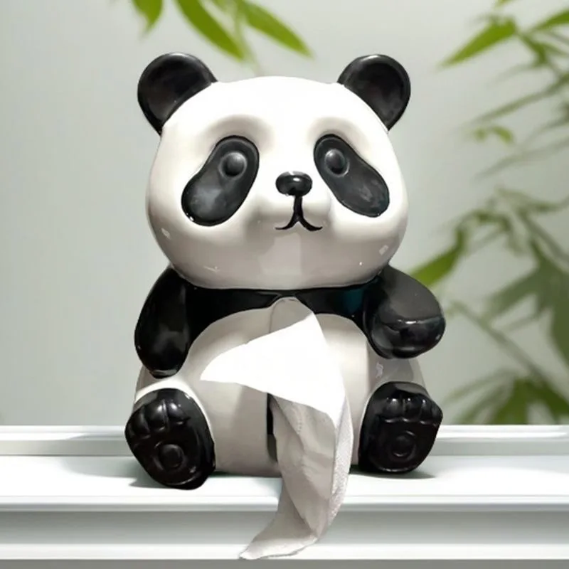 Creative Ceramic Cute Panda Shaped Tissue Box, Light Luxury Napkin Box, Home Living Room Bedroom Hotel Tea Table Decoration, 1Pc