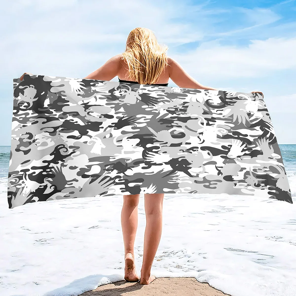 Serviettes de plage camouflage, serviettes de natation surdimensionnées, serviettes de sport anti-sable, serviettes légères, super absorbantes et douces pour hommes et garçons_voghion.com
