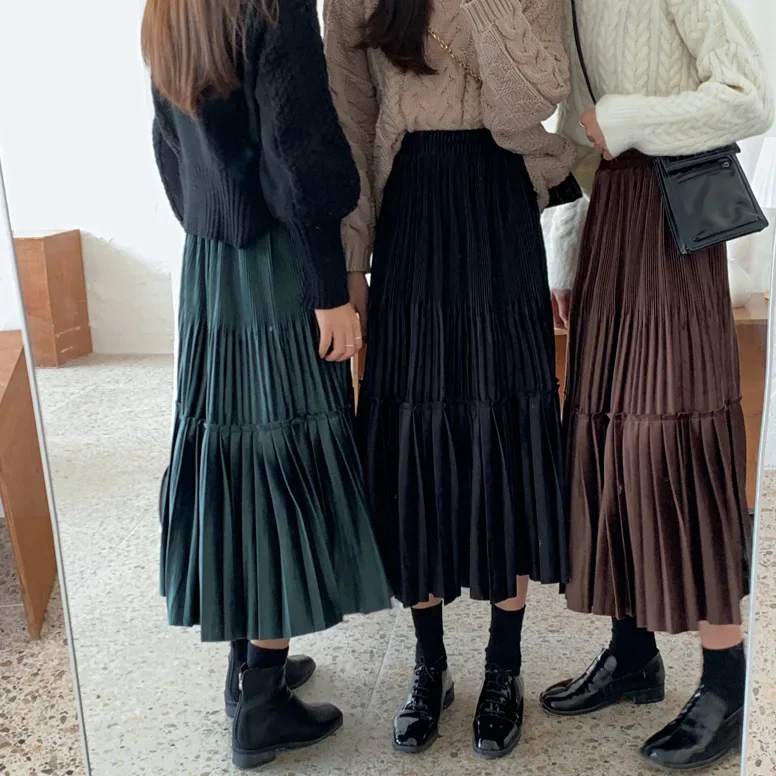 

Женская винтажная длинная Плиссированная юбка, модная однотонная Макси-юбка с высокой талией в Корейском стиле на осень и зиму, 2023