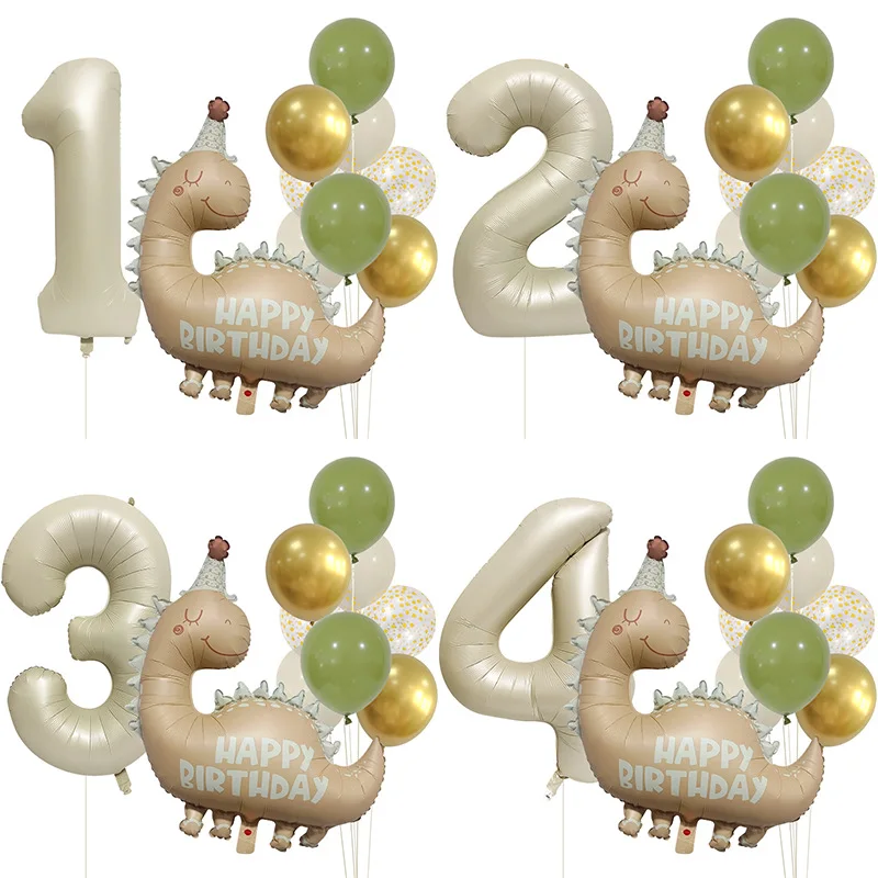 

Retro Matte Caramel Colored Dinosaur Aluminum Film Balloon Set Happy Birthday Party Decoration Kids Boy Background Photo Prop