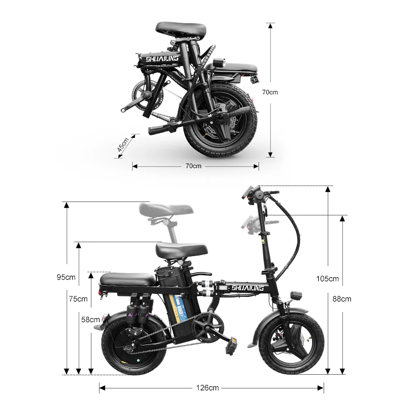 電動自転車 14 インチ 400 ワットミニシティバイク 48V 10Ah 25Ah