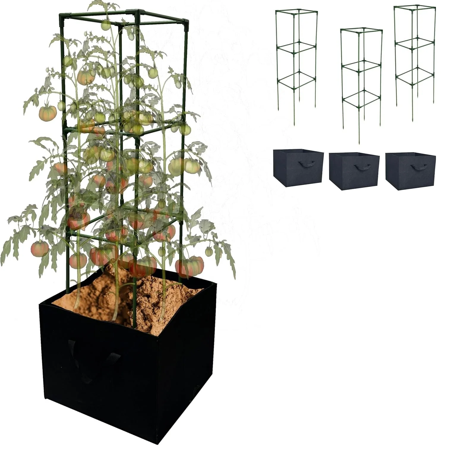 3 Pack Tomato Cages with Grow Bags, Tomato Planter, Trellis,48 inch