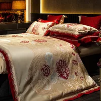 4/6/10pcs Chic Red Satin Jacquard Deluxe Bedding Set Super King 104X90″ Cotton Sheet Bedspread Duvet Cover Pillowcases