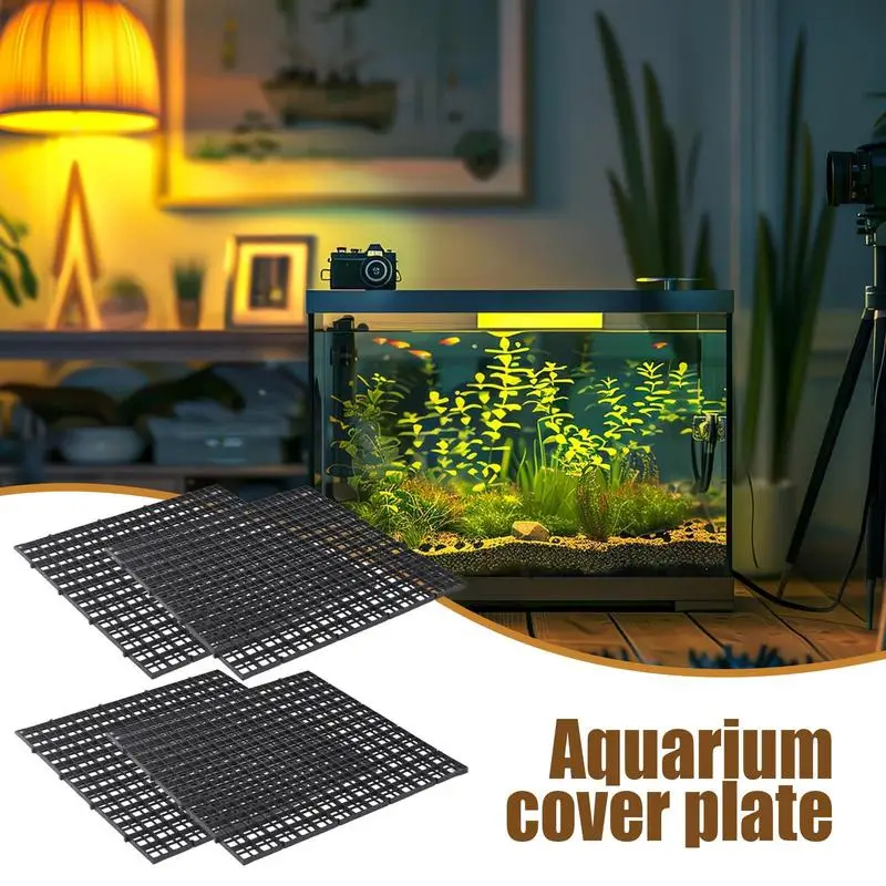 4-Piece Aquarium Cover Set - Adjustable Fish Tank Lid Prevents Jumping, Works As Filter Plate & Terrarium Cover