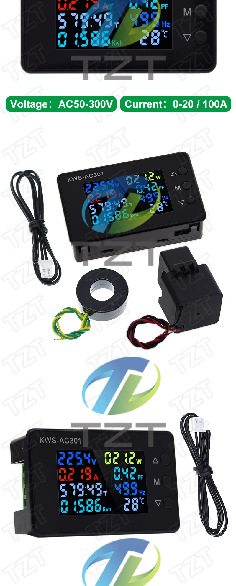 KWS-AC301 AC300 Digitales Strom-Spannungsprüfgerät-Modul AC 50–300 V Strom-Energiezähler AC Stromzähler 0–20/100 A – Detail 9