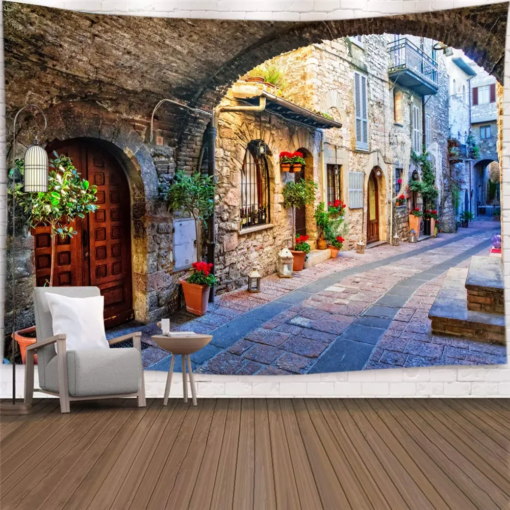 Tapestry Decorations Garden Posters for Outside Large Tapestry Street Alley Landscape Bohemian Wall Hanging Home Room Decor Aesthetic Beach Blanket