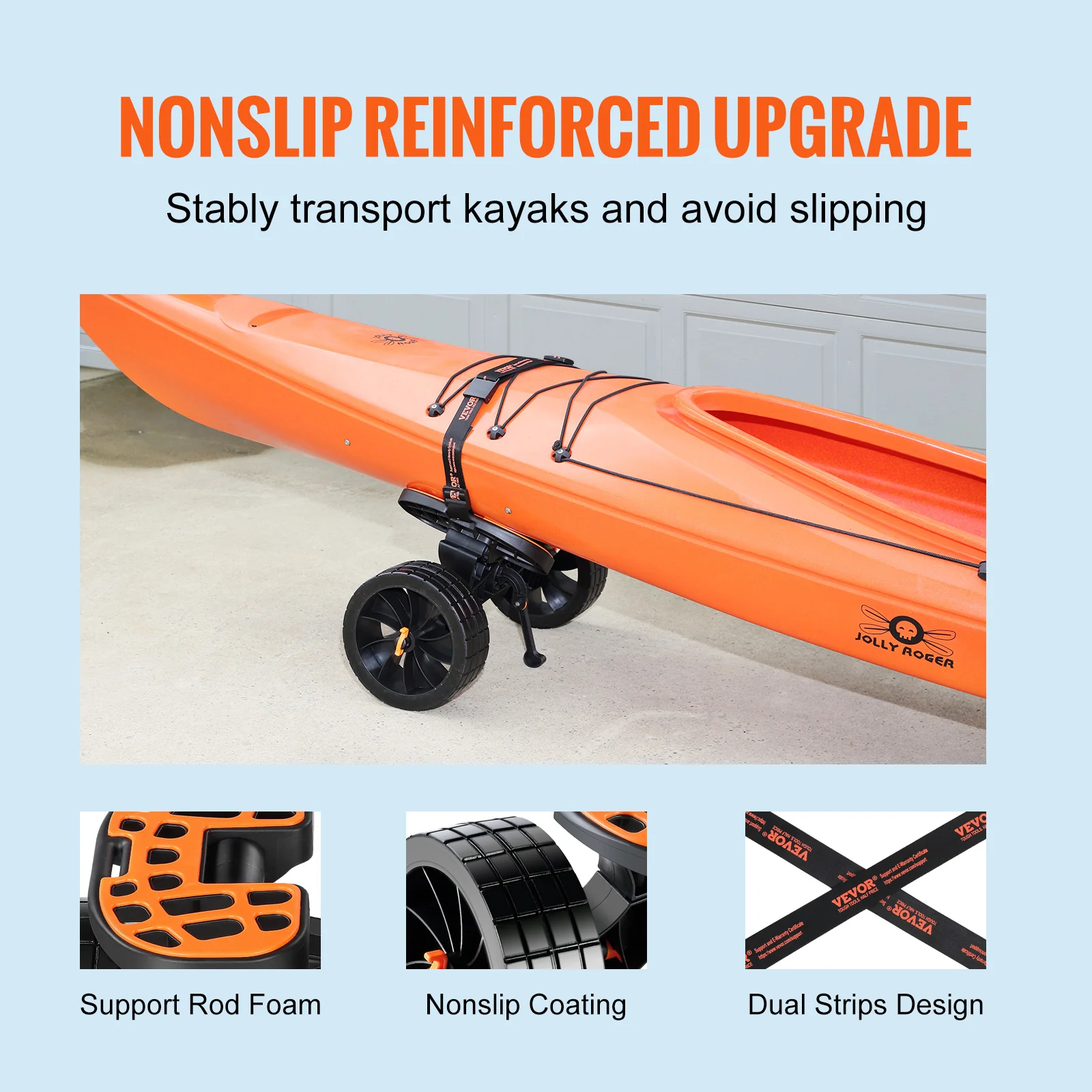 Kayak Cart Detachable Canoe Trolley Cart 10'' Solid Tires Adjustable Brackets for Paddleboards Float Mats Boat 320lbs