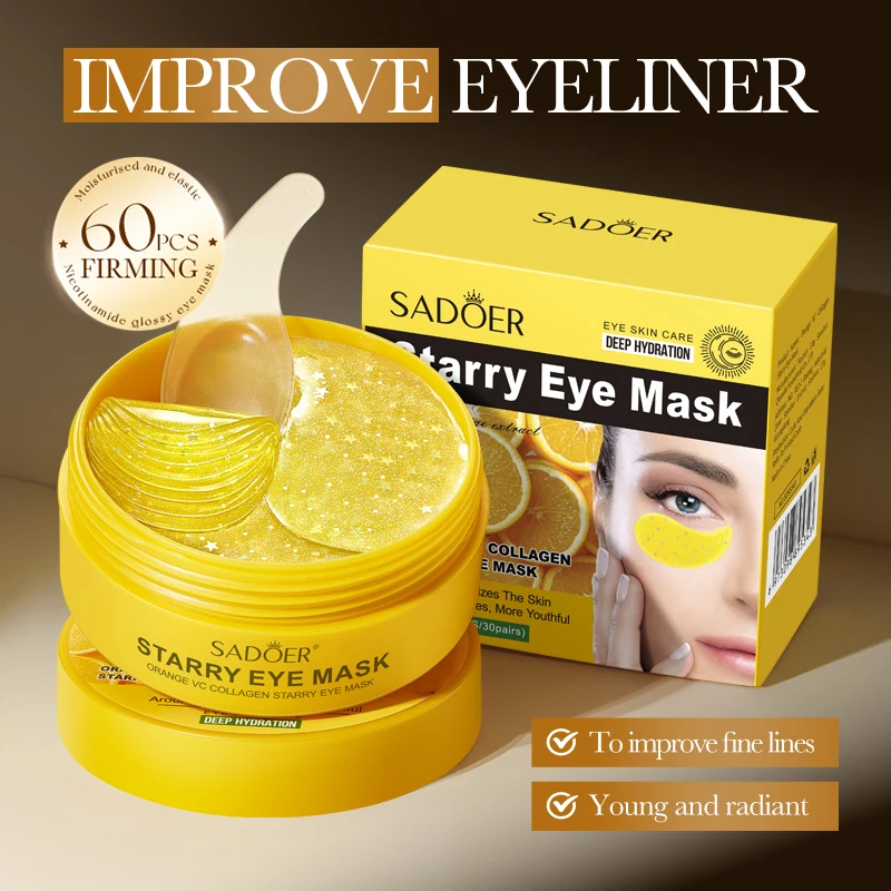 60pcs SADOER Vitamin C Crystal Collagen Eye Mask Anti Dark Circles Under Eyes Moisturizing Anti-Wrinkles Anti-Aging Eye Patches