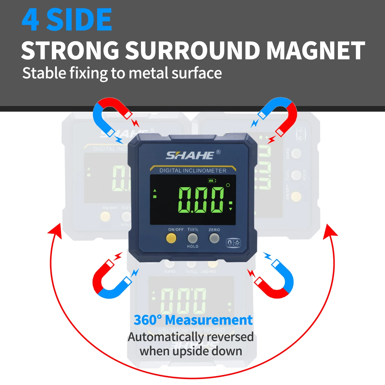 Digital Angle Protractor Angle Protractor Digital Angle Meter Angle Measuring Tool Digital Inclinometer SHAHE 4-sides Magnets Digital Angle Finder Protractor 2 In 1 Digital Level Angle Gauge Rechargeable Inclinometer