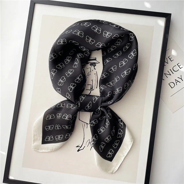 Plaid Silk Square Scarf Women Satin Shawl Wrap Hijab Female Hair Band  Wrist Luxury Headkerchief 70*70cm Echarpe 2022 Bandana FJ488-1