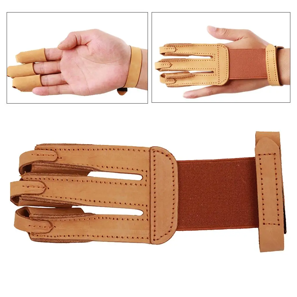 Single Outdoor Archery 3 Finger Glove Bow Leather Finger Guard Protector