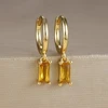 Boucles d'oreilles carrées suspendues en acier inoxydable, 2 pièces, pierre d'anniversaire de décembre, chaîne en zircone cubique, fleur, bijoux de perçage