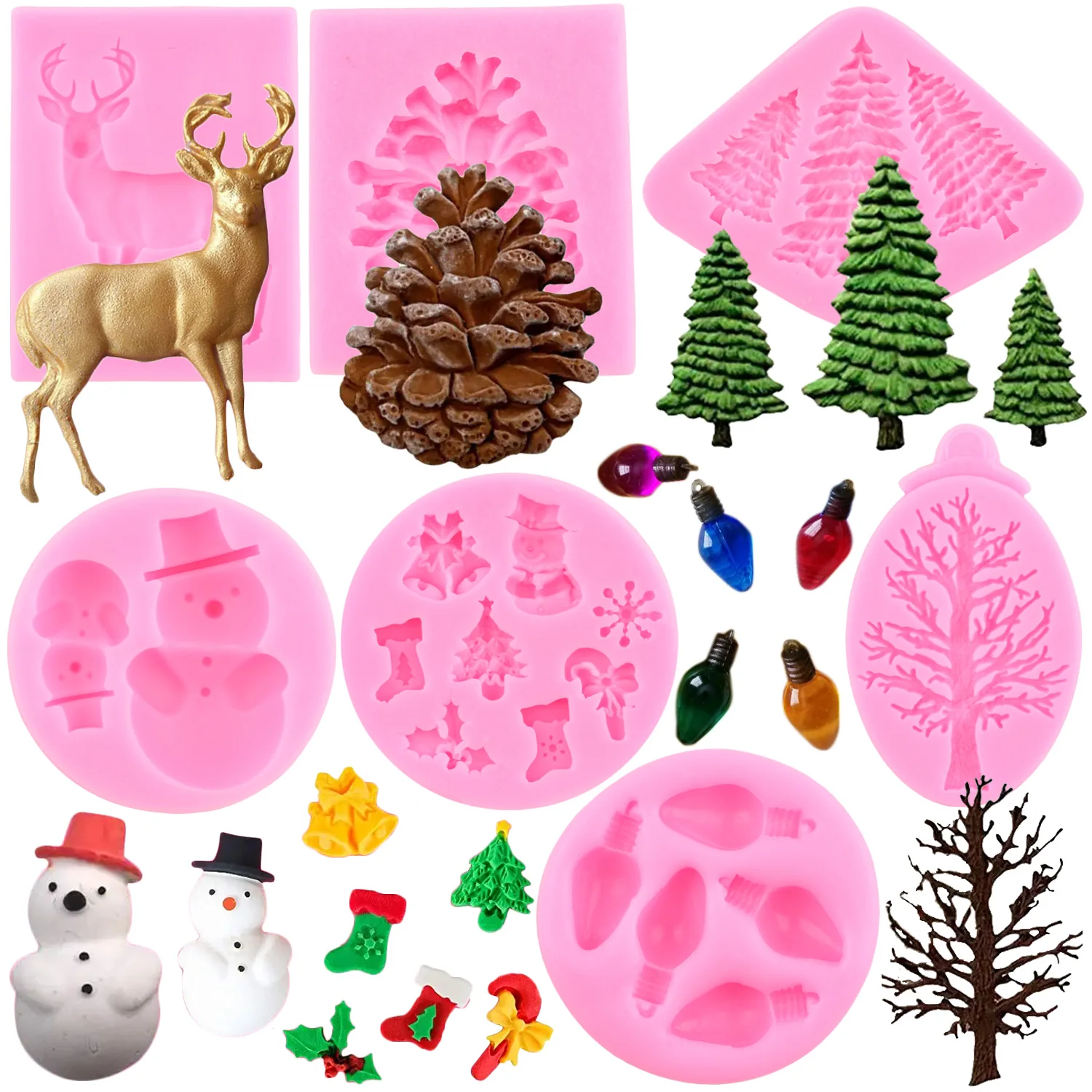 Eqwljwe 3D Christmas Tree Snowman Candle Mold - Christmas Party Silicone Mold for Fondant, Fimo Clay, Soap, Chocolate, Cake Decoration Clearance