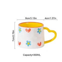 300ml Cute Handmade Ceramic Mug - Creative Coffee Cup for Couples, Perfect for Breakfast, Tea, or Special Occasions (Heart - flower)