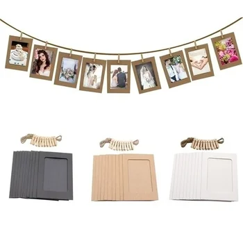 10 pz/lotto cornice per foto fai da te album clip in legno portafoto in carta kraft per matrimonio baby shower festa di compleanno