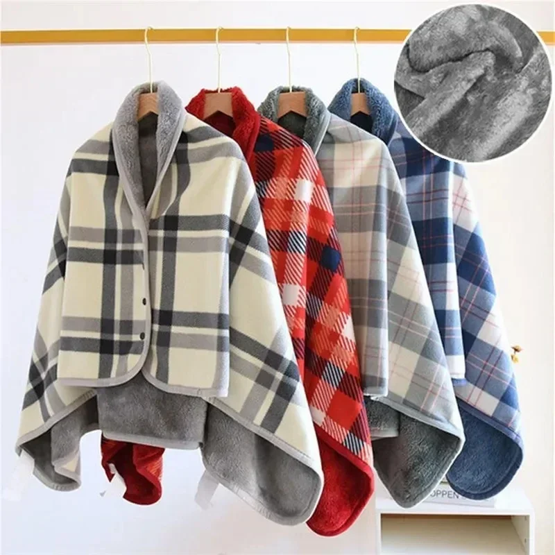 Cozy Plaid Wearable Blanket - Soft Fleece Shawl for Adults, Office, Travel & Home