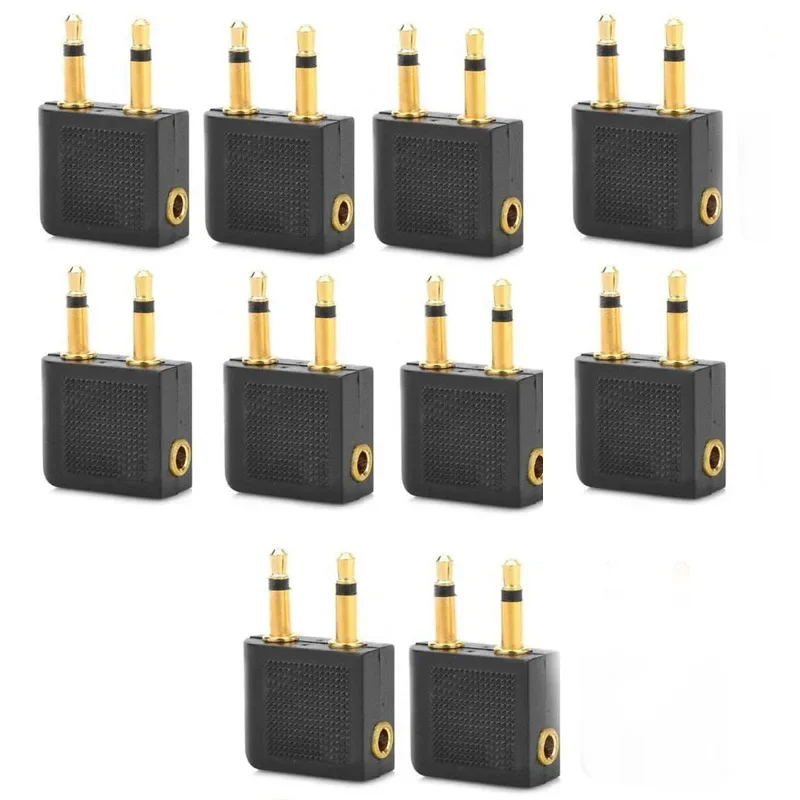 Lot 10PCS 3.5mm Female to Dual 3.5mm Male Mono Airline Airplane Headphone Jack Audio Cable Connector Gold Plane Plug Adapter