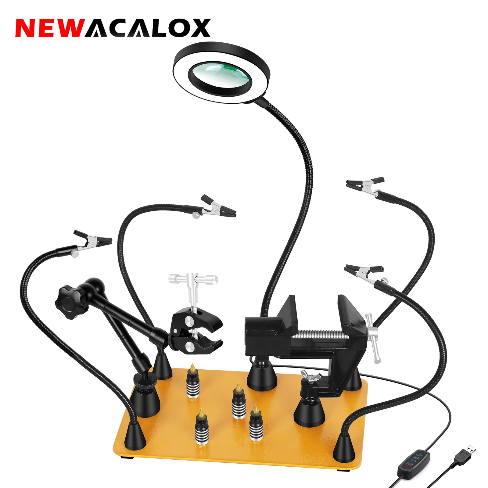 NEWACALOX Magnetic Flexible Arm Soldering Third Hand PCB Holder with 360 ° Rotating Hot Air Gun Stand Welding Workbench newacalox 360° adjustable pcb holder with 2pcs magnetic flexible soldering third hand welding repair helping hands station