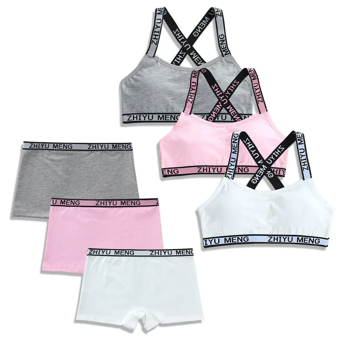 

3Sets/Lot Kids Cotton Vest Teens Training Bras Girls Underwear Teenagers Puberty Wireless Bra Underpants