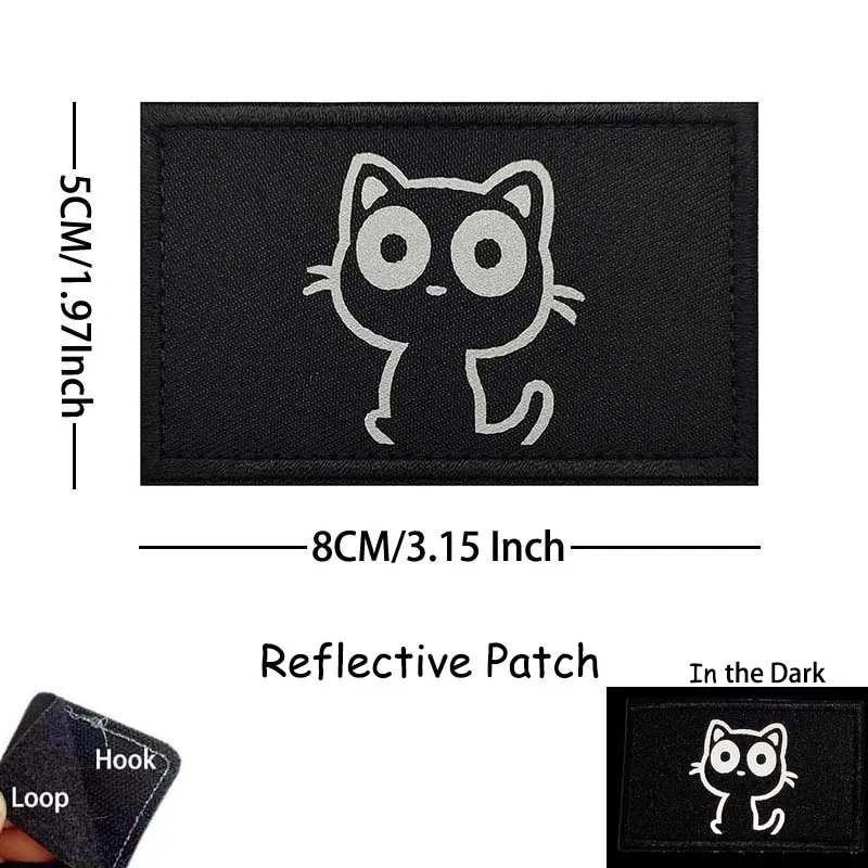 Cute Cartoon Kitten Meow Patch - Reflective Hook & Loop Applique for Clothes and Backpacks