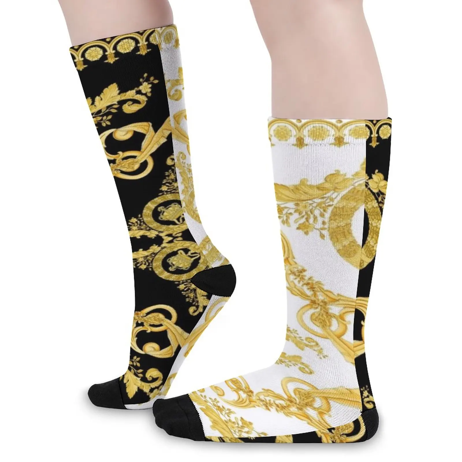 Baroque Greek ornament GoldenMeander Meandros VINTAGE Socks compression socks Women Men's socks with print Christmas