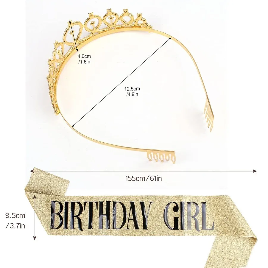 Geburtstags-Tiara Krone Schärpe Geburtstagsmädchen Frauen Mädchen Party Dekoration Geschenke Geeignet für Jedes Alter Geburtstagsdekoration – Detail 14