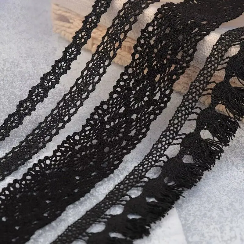 5 10 야드/로트 10-70mm 와이드 블랙 레이스 패브릭 리본 코튼 레이스 트림 홈 커튼 의류 액세서리에 대한 재봉 재료 DIY