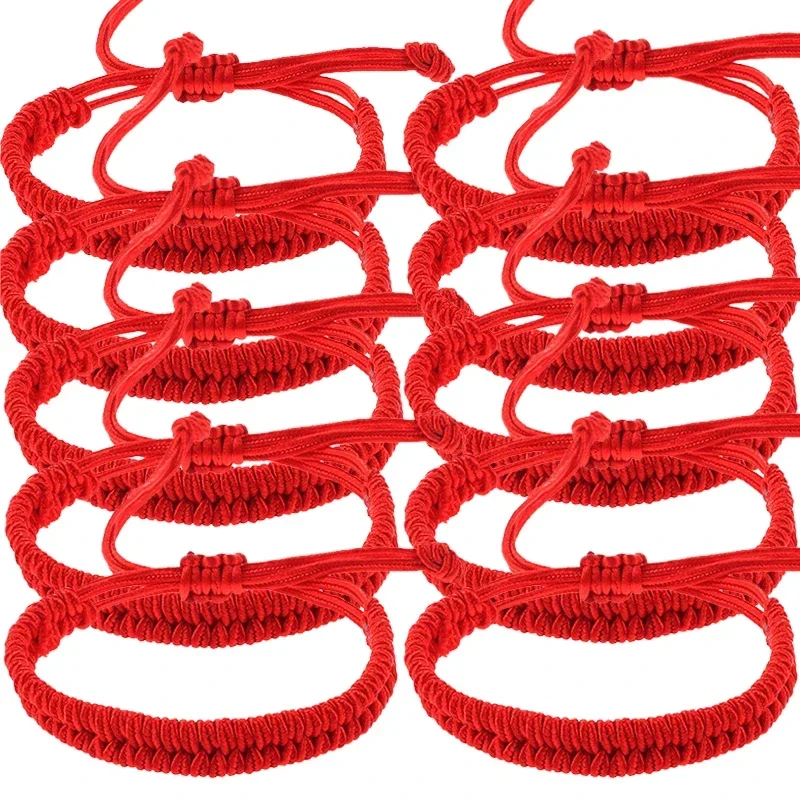 Handmade Tibetan Knot Amulet Bracelet - Adjustable Red Rope Lucky Charm Jewelry