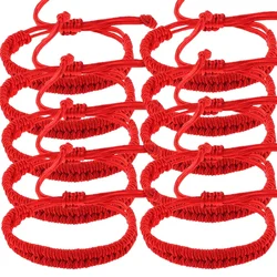 Handmade Tibetan Knot Amulet Bracelet - Adjustable Red Rope Lucky Charm Jewelry (10PCS)