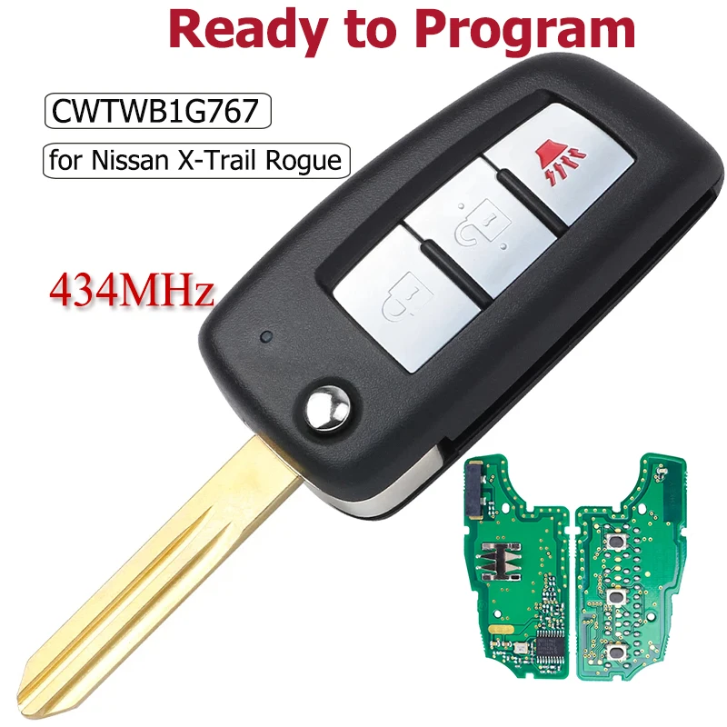 KEYECU รีโมทคอนโทรลรถที่ห้อยกุญแจ3ปุ่ม434MHz สำหรับ Nissan Rogue 2014 2015- 2018 PCF7961M ชิป CWTWB1G767 TWB1G767 28268-4CB1A 2