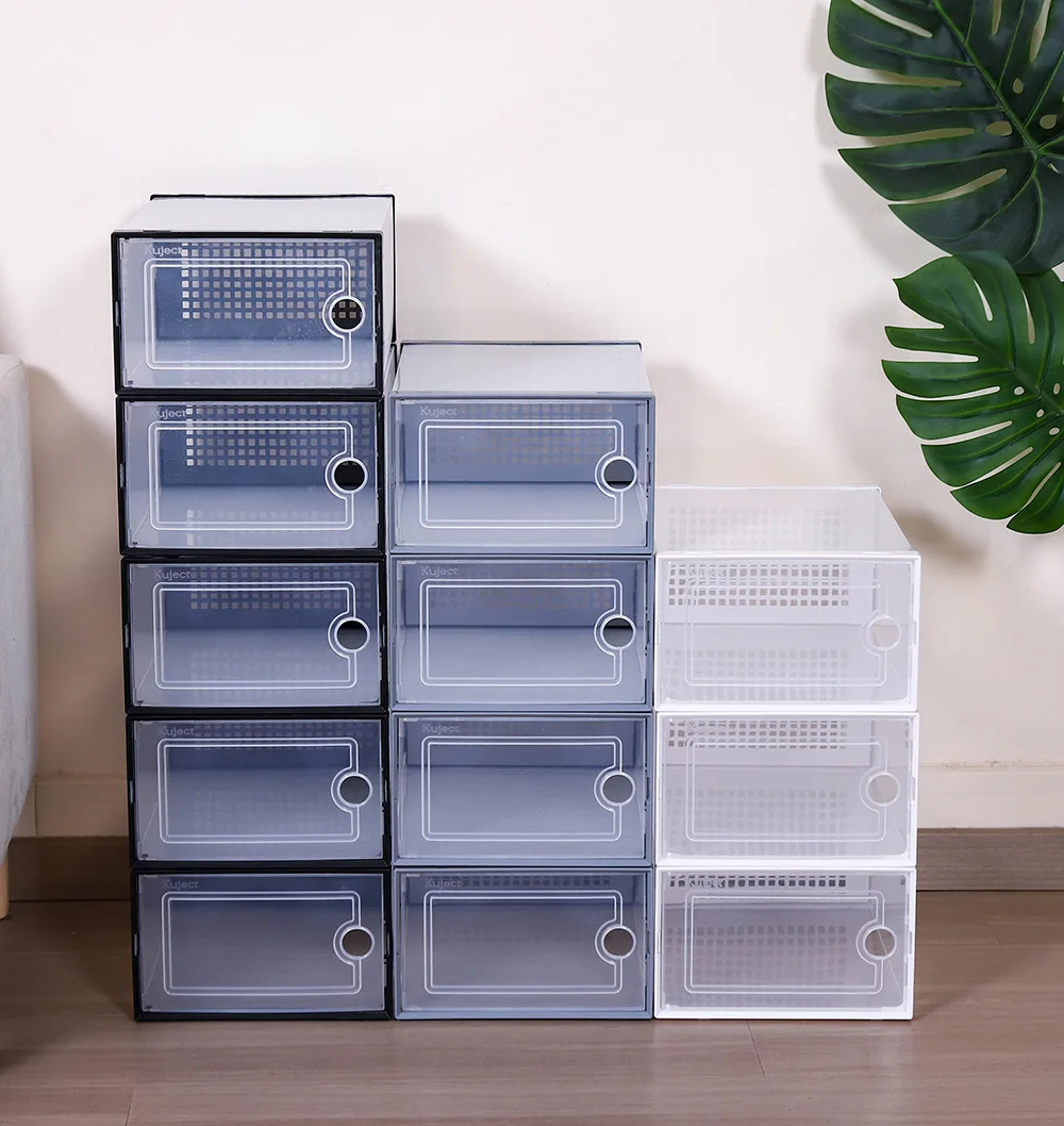 

Clear Plastic Stackable Shoe Organizers Space Saving Bins with Lids, Home Shoes Space Saving Containers