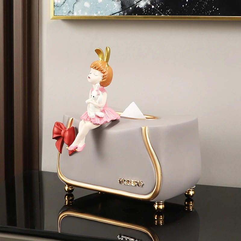 

XK Tissue Box Creative and Slightly Luxury Cute Table Decoration Living Room Home Advanced Soft Pack Paper Extraction Box