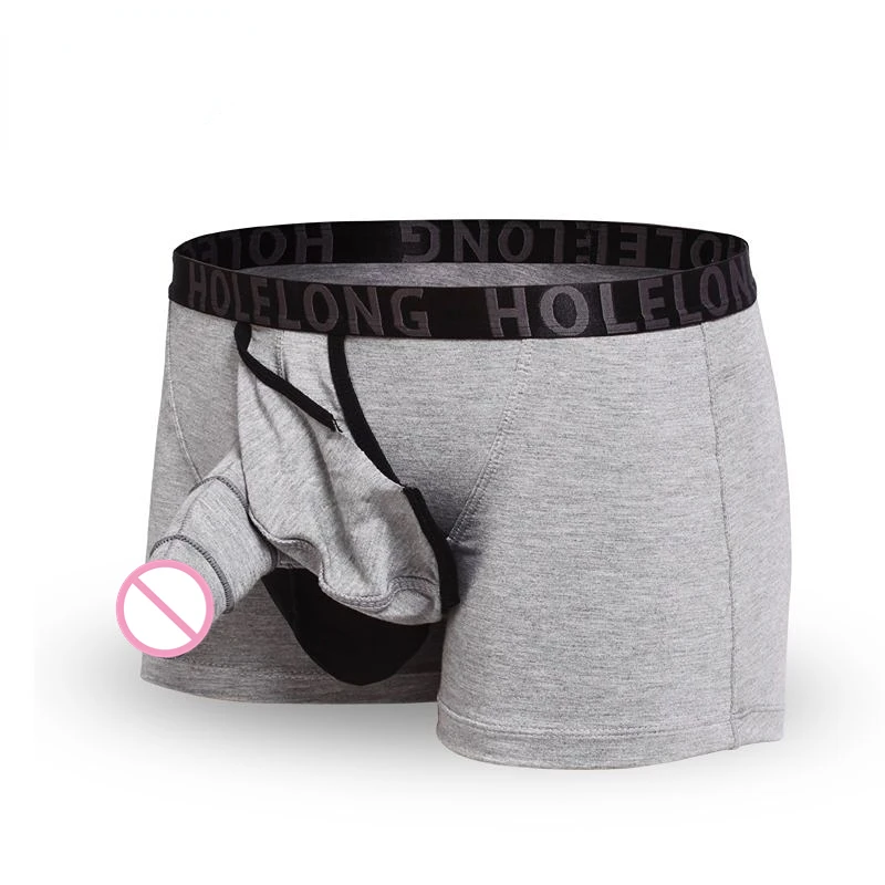 Man Penis Pouch Boxers Breathable Sexy Slip Lingerie Front Open Hole U-Convex Underwear Modal Bulge Enhancing Health Care Briefs