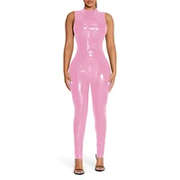 PVC Sleeveless Jumpsuit for Ladies, Wet Look, Shiny Patent Leather, O-Neck Bodycon, Tank Catsuit, Stretch Slim Rompers, Sexy - Image 6