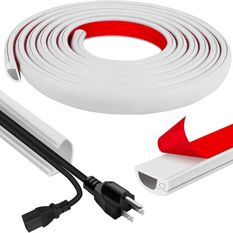 ช่องจัดการสายไฟ 2/3 เมตรฝาครอบสายไฟตกแต่งที่มองไม่เห็นตัวป้องกันก้าวติดกาวรางรางสายเคเบิลแบบนุ่มพร้อมฝาปิด 1